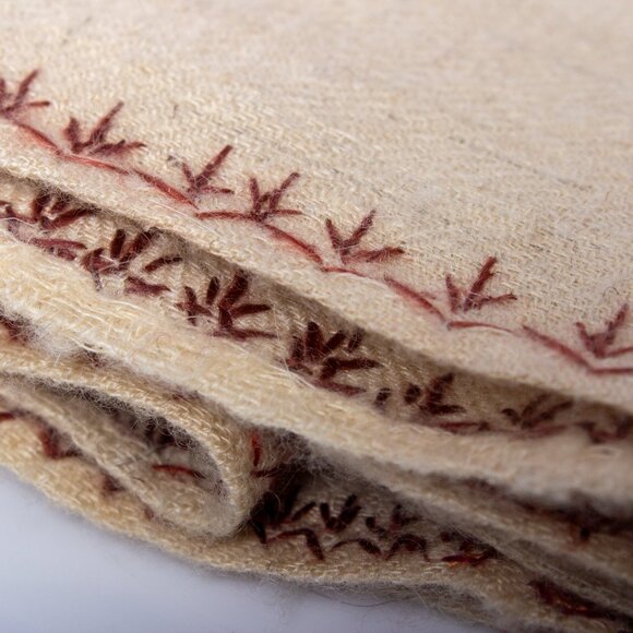 Kashmir Handwoven Embroidered Scarf | 51"x11" | Sozni Floral Needlework - Picture 7 of 9